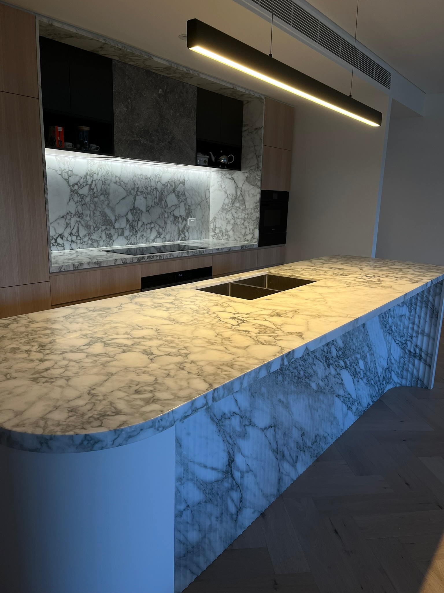Detailed marble island in a contemporary Sydney kitchen